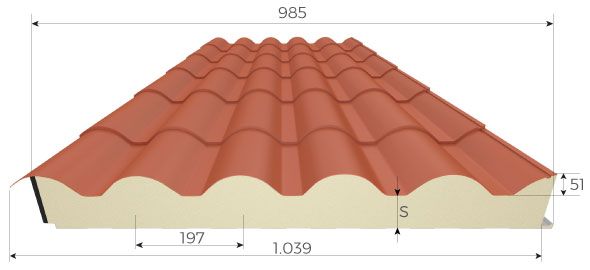 Panel aislado IsoCoppo Piano para cubierta civile